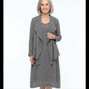 Flax Linen 2 Piece Dress And Light Jacket Co-ordinating Set Grey Small